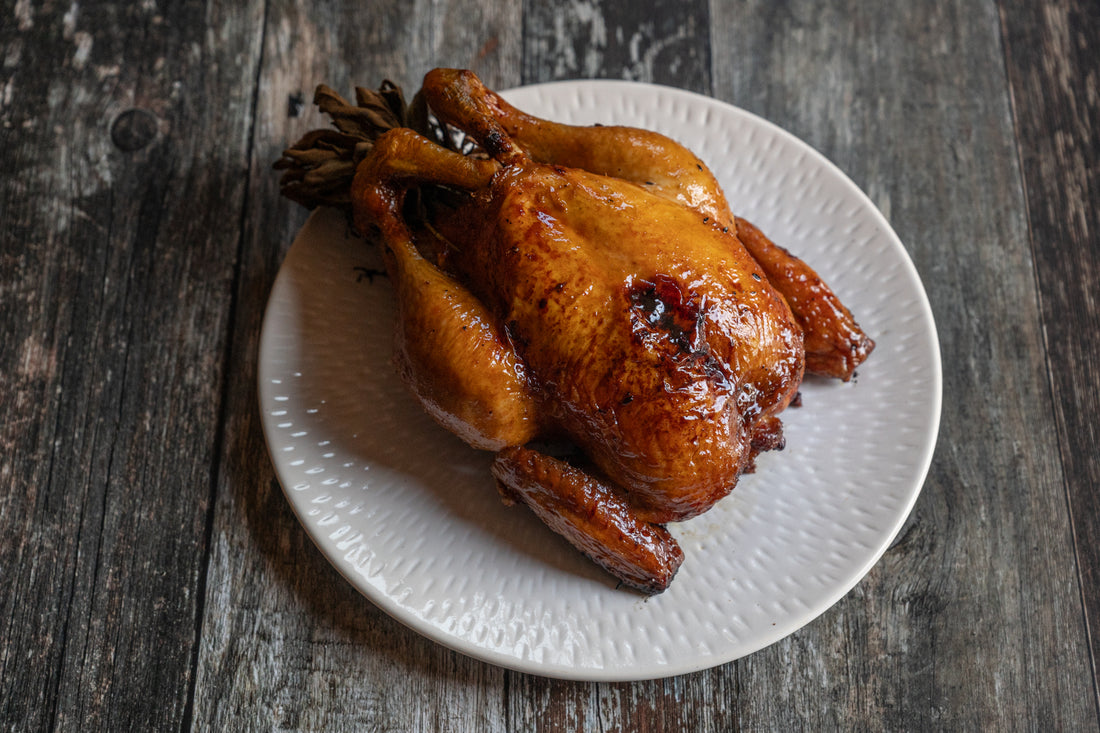 Herb Roast Chicken Glazed in Brown Butter (indirect cooking style)
